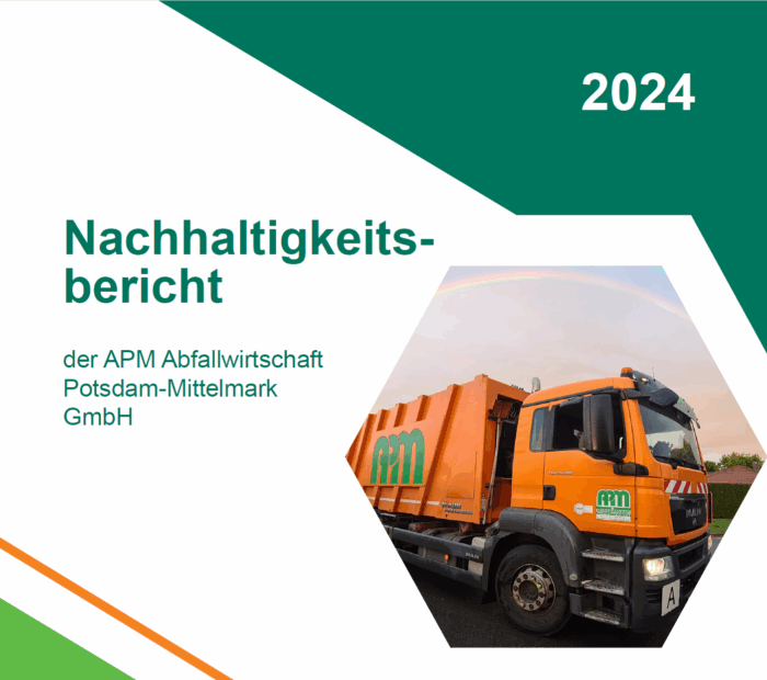 Titelbild des Nachhaltigkeitsberichts 2024 mit dem Bild eines Abfallsammelfahrzeugs