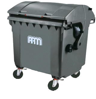 schwarze Restmülltonne auf 4 Rädern für 1100 Liter