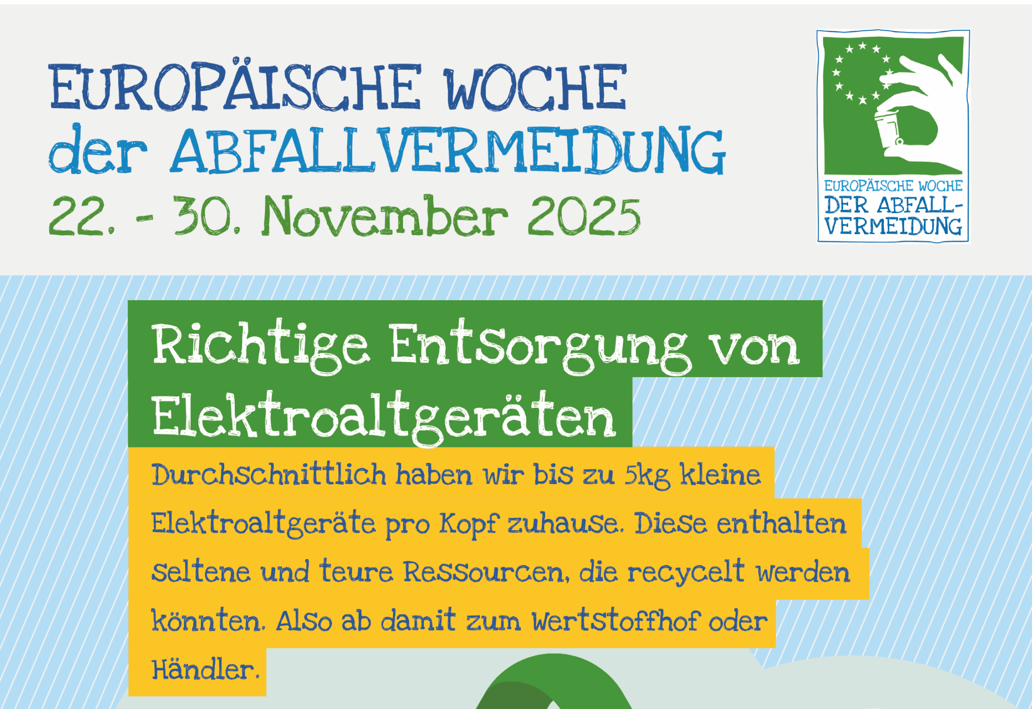 Banner der WDAV zeigt Text über Entsorgung von Elektroaltgeräten.