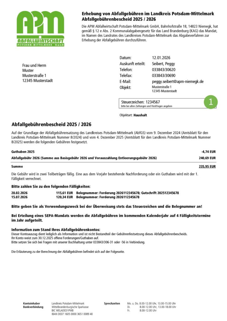 Abfallgebührenbescheid erklärt.