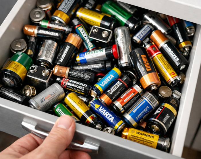 Ein Schubfach voller Batterien